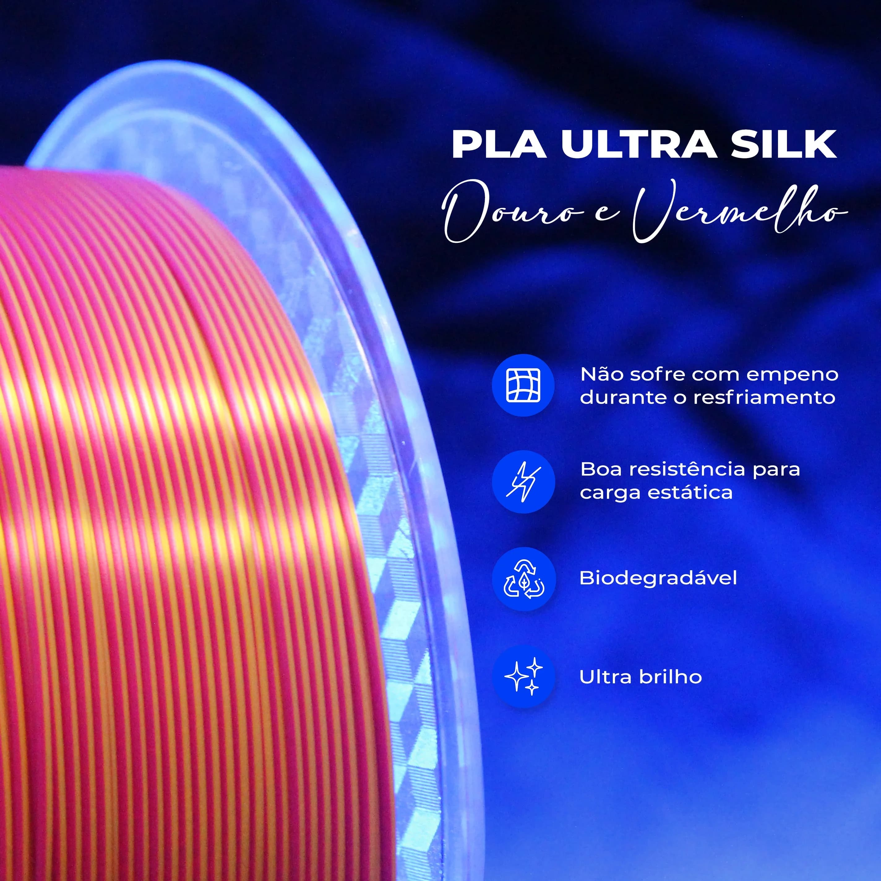 Filamento PLA Ultra Silk – Bicolor Vermelho e Ouro 2